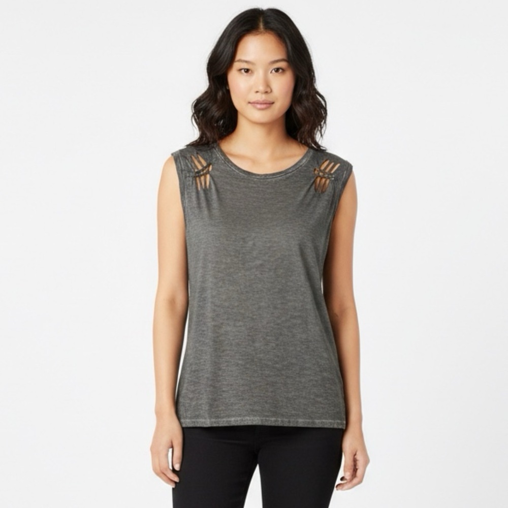 NWT Gray Burnout Distressed Muscle Tank Sz S